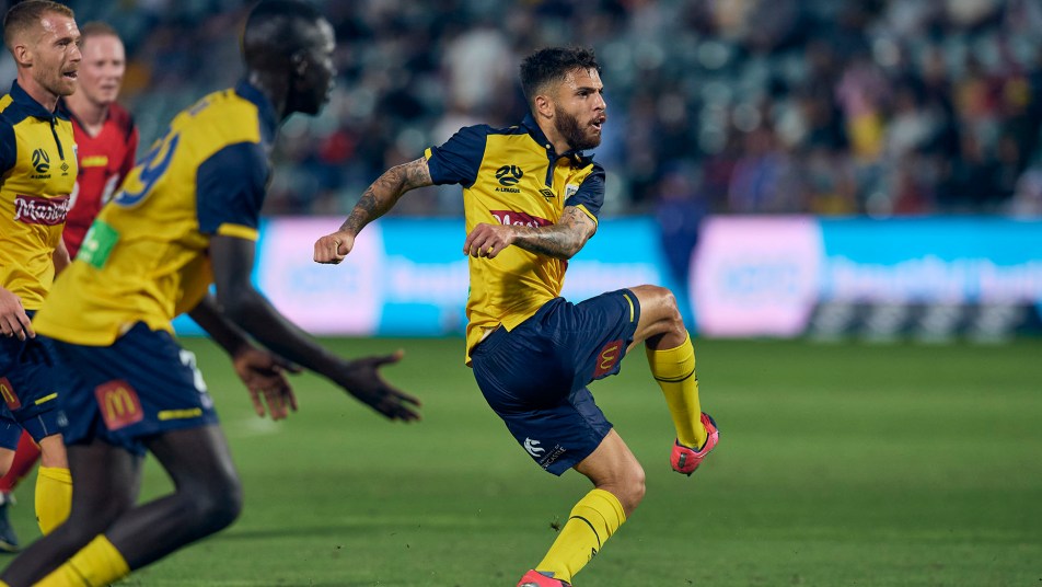Daniel DeSilva fires at goal against the Wanderers