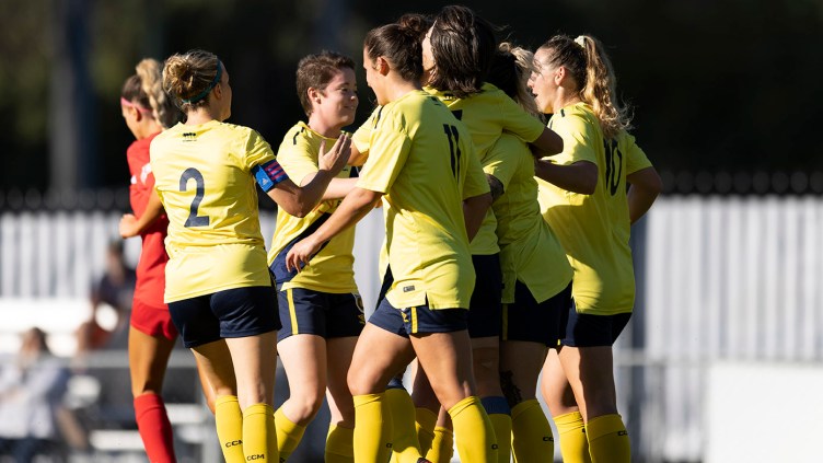 The Mariners Academy Women celebrate a goal against Nepean
