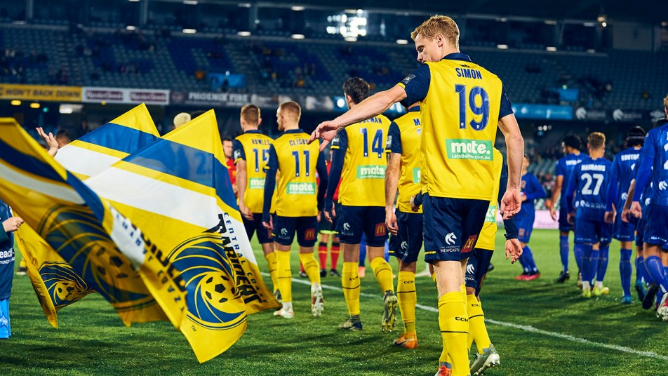 Matt Simon walks out onto Central Coast Stadium