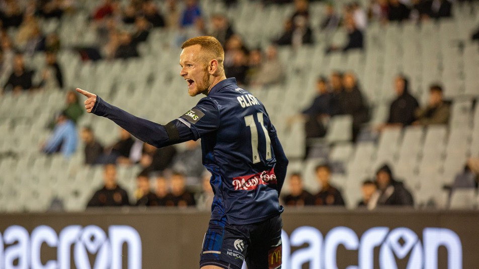 Jack Clisby celebrates a goal against Macarthur