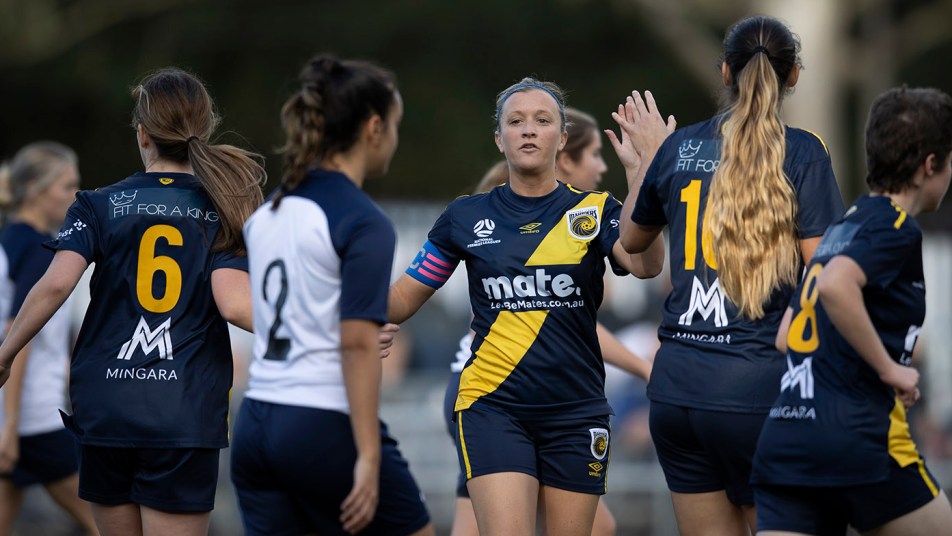 The NPLW team celebrate  against Inter Lions